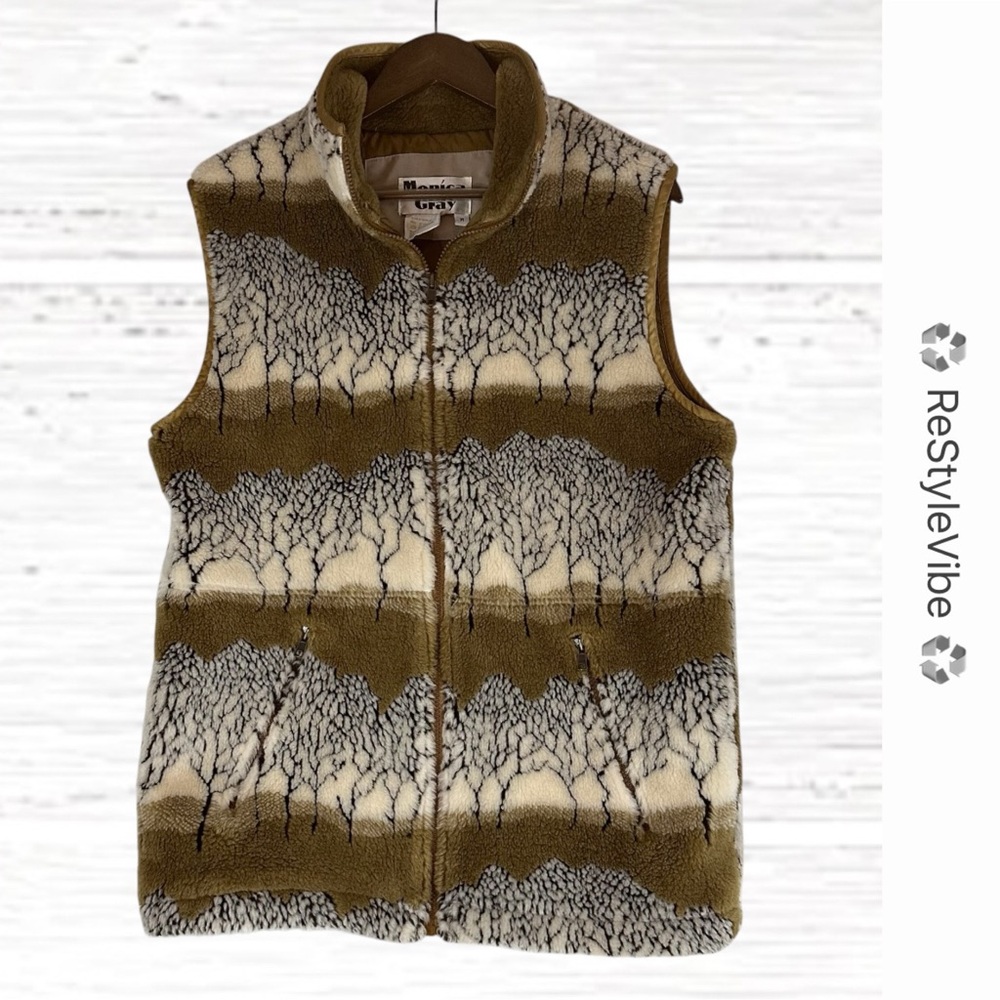 MONICA GRAY Women’s Size M Vest VINTAGE Faux Fur Vegan Quilted Lining Retro 80s